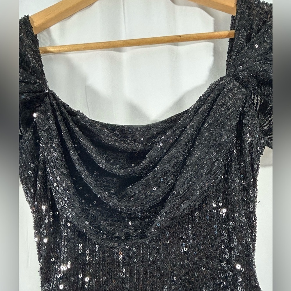 Hello Molly Size 4 Black Sequins Dress Scoop Neck Cinched Sexy Lined Mini - Picture 15 of 16